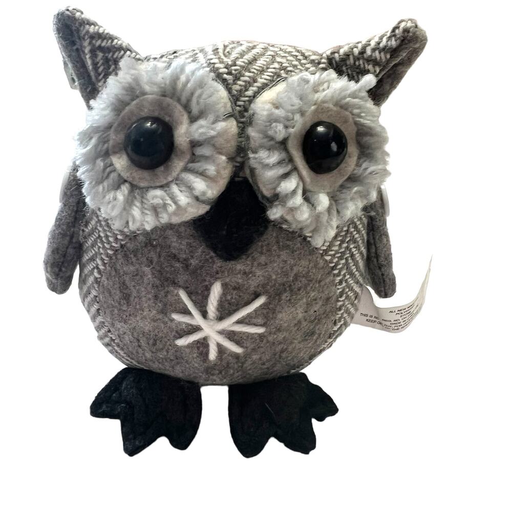 Small Fabric Owl Home Decor Fabric Textured Stuffed Animal Plush Weighted Bottom